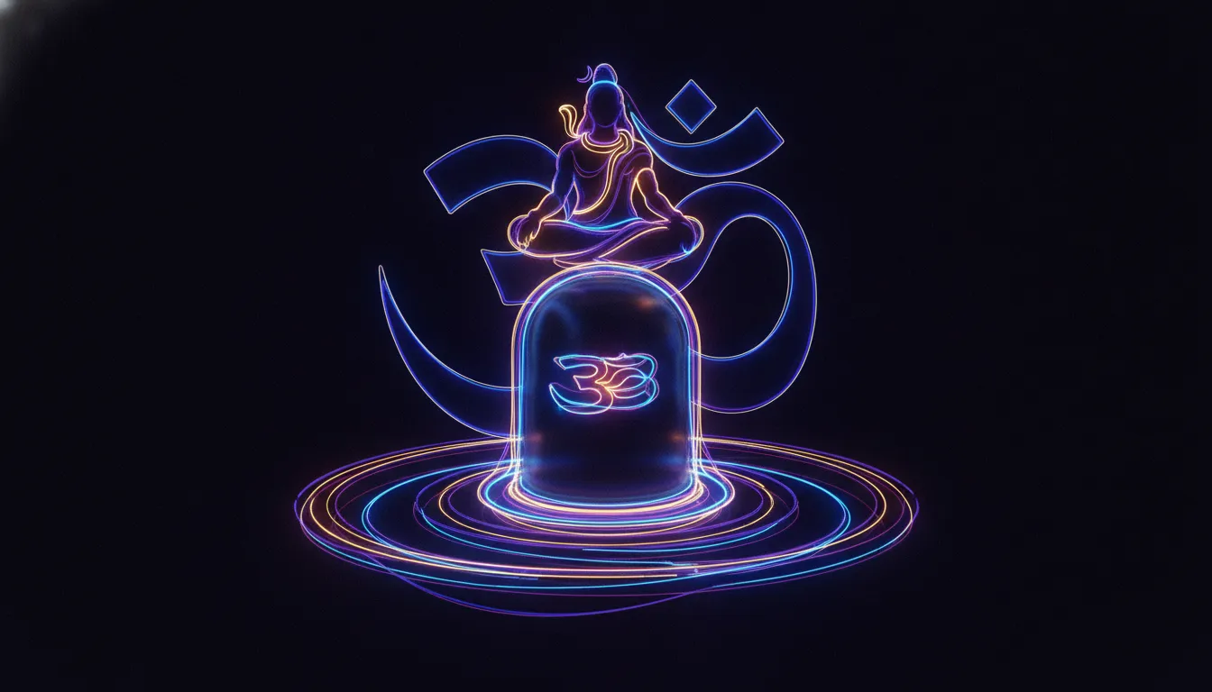 Abstract neon glowing Lord Shivling image in HD with creative spiritual art style