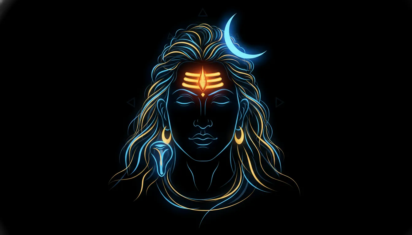 Modern abstract neon art wallpaper of Lord Shiva for mobile screen.