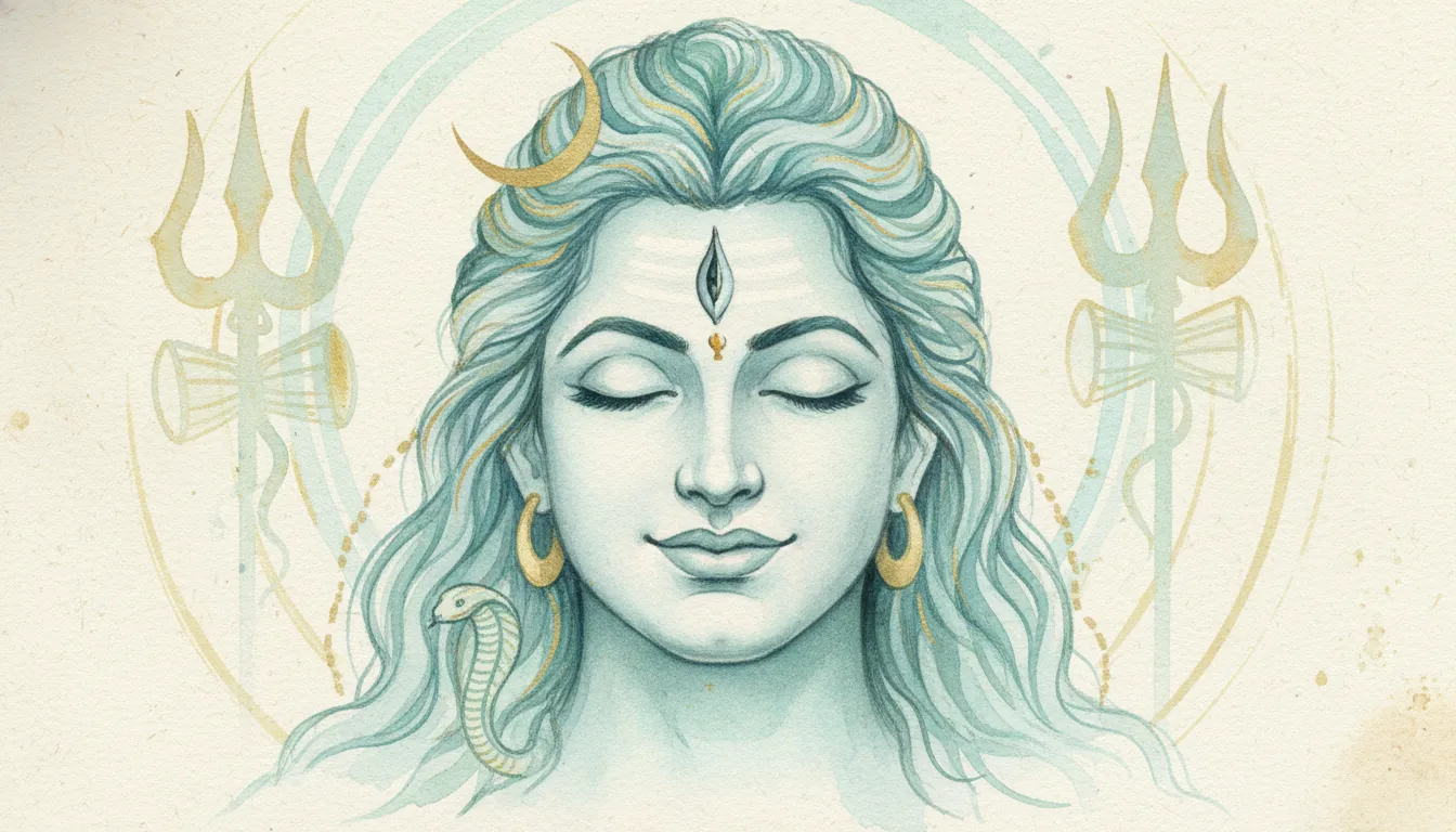 Peaceful watercolor portrait of lord shiva mahadev.
