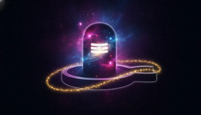 An amazing shivling glowing with nebula clouds and stars in deep space, digital art.