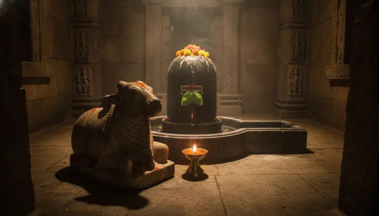 Ancient stone carved Lord Shivling with Nandi HD image in a historic temple sanctum.