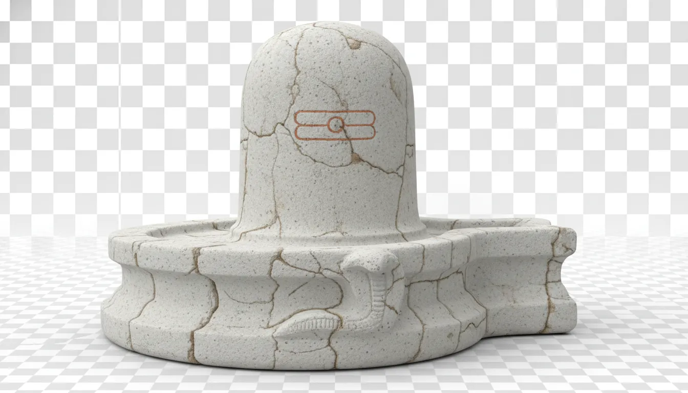 Ancient hand-carved white granite stone shivling isolated PNG
