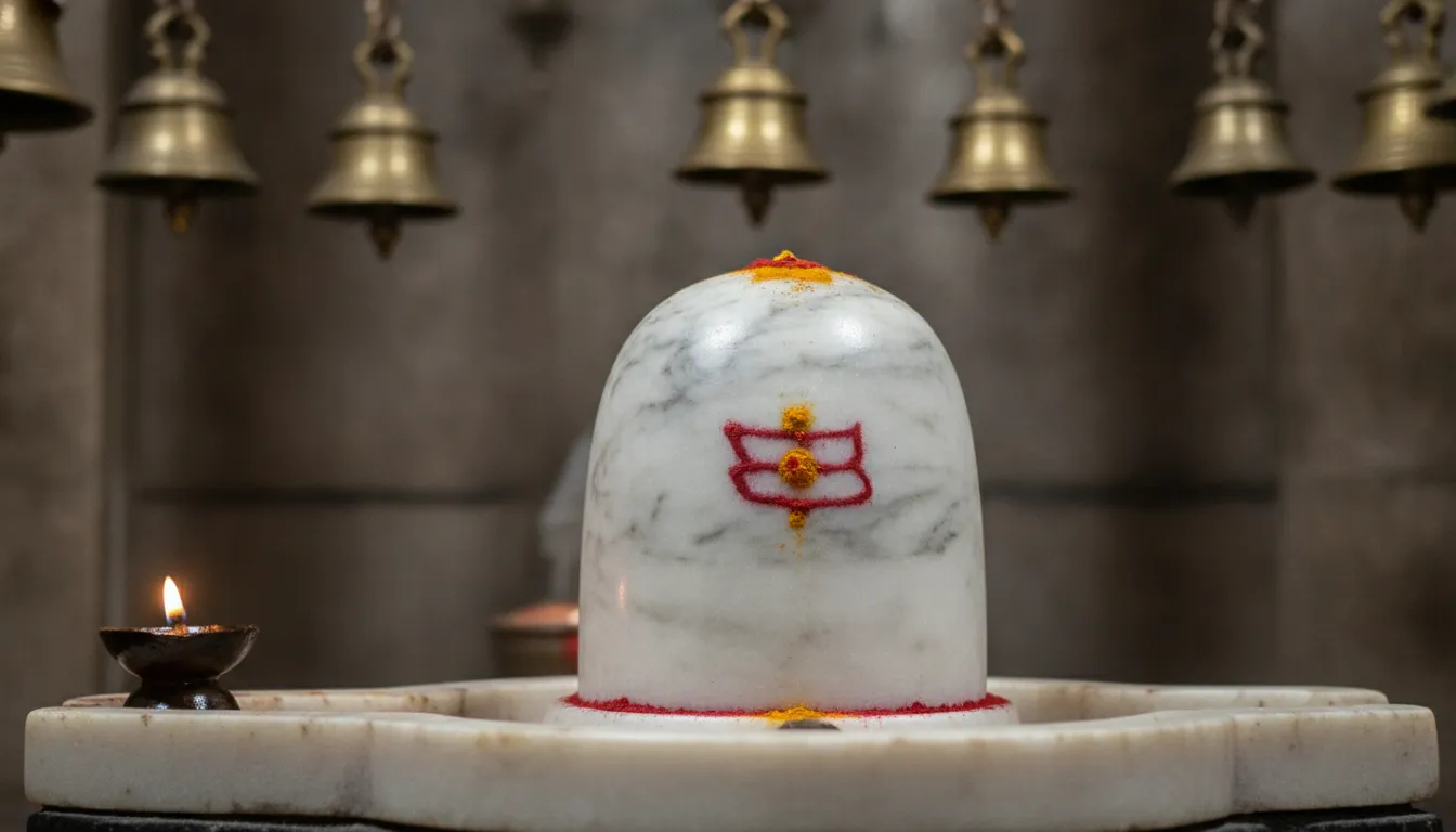 Ancient shiv temple shivling images displaying a rare white marble Shivling with historical carvings inside an ancient temple.