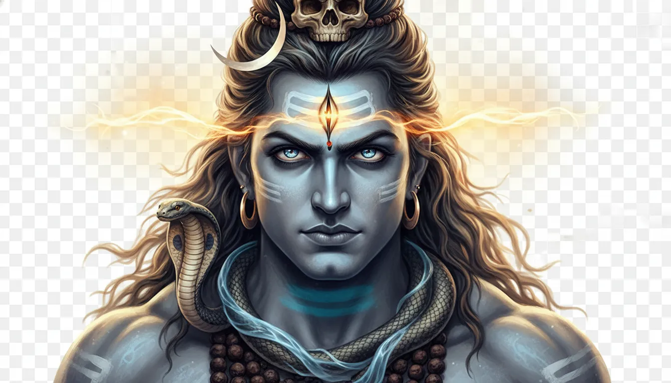 An artistic watercolor style illustration of Lord Shiva. The image blends soft shades of divine blue, saffron, and white splatters to create the form of Mahadev meditating. The edges are soft and artistic rather than sharp, giving it a creative, painted feel while maintaining a transparent background. This unique style brings an aesthetic and soulful touch to spiritual web content.
