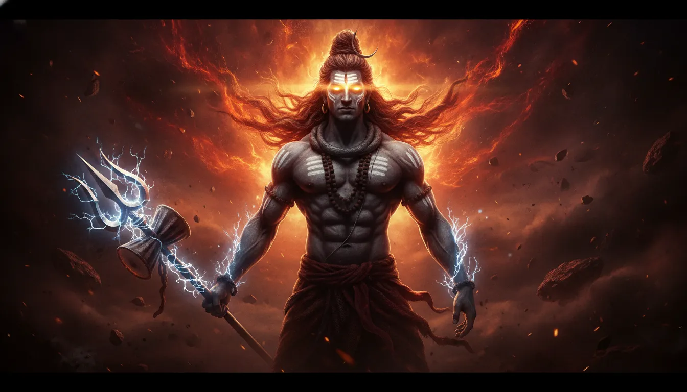 Powerful Rudra avatar har har mahadev 3d photo with cinematic lighting.