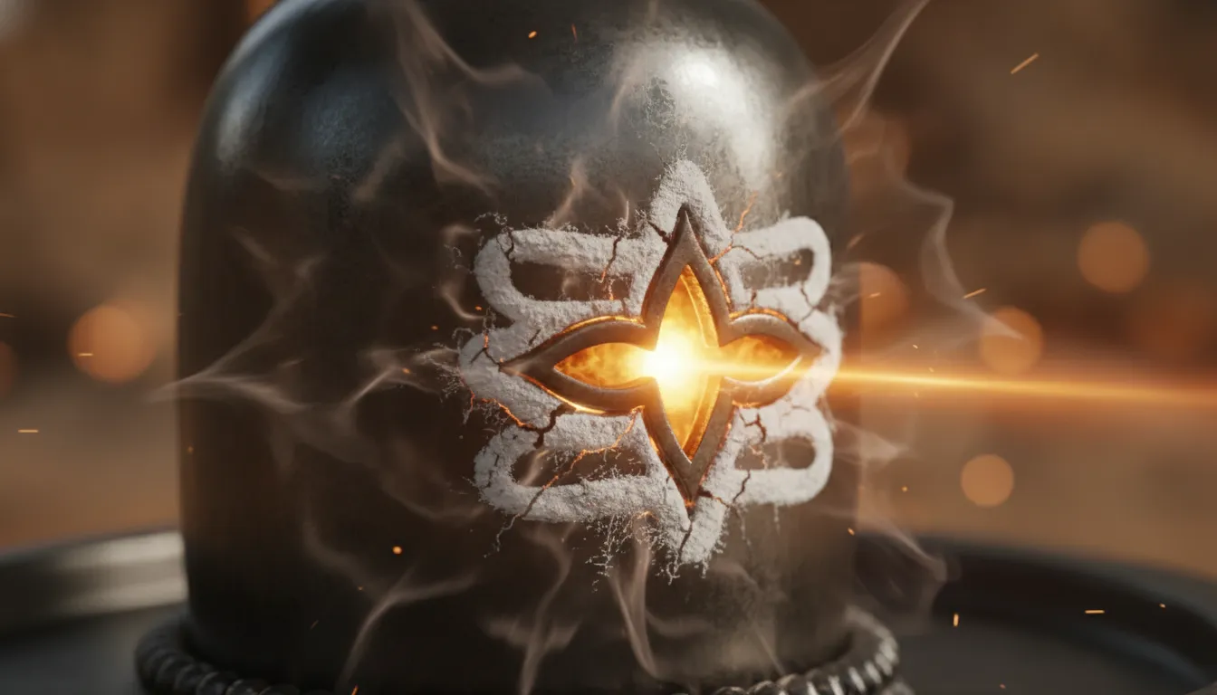 Sacred images of lord shivling in anger showcasing a glowing third eye with gold and red aura.