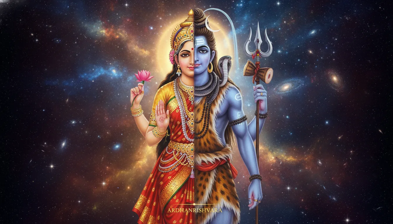 The composite form of Shiva and Parvati split vertically down the middle
