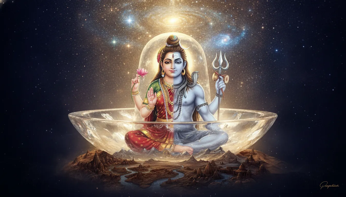 A balanced energy representation image of lord shiva in shivling showcasing the masculine and feminine cosmic energies.