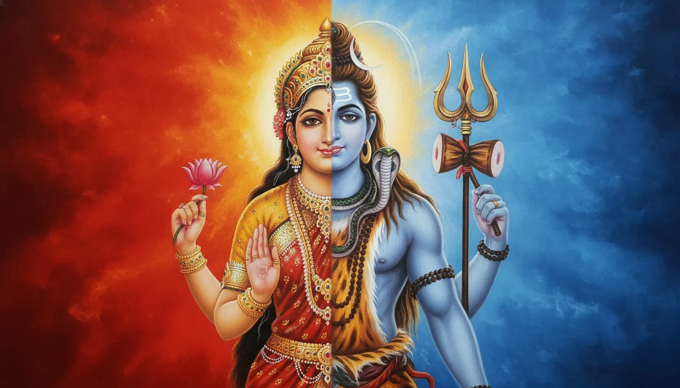 The composite form of Lord Shiva and Goddess Parvati as Ardhanarishvara