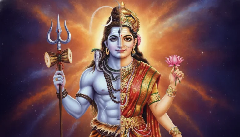 Beautiful representation of Ardhanarishvara (Shiva and Shakti unity) for Har Har Mahadev Ka Photo