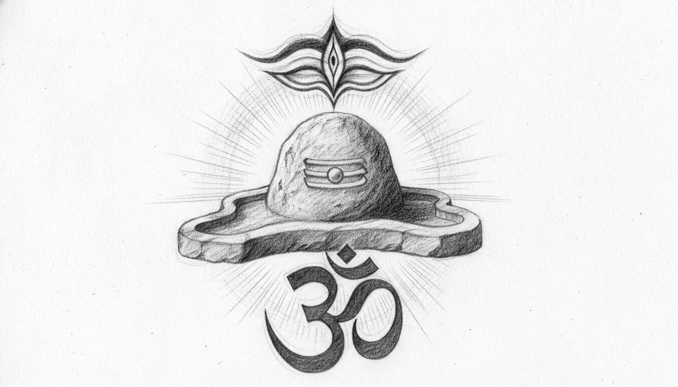 Detailed artistic hand-drawn pencil sketch Mahakal shivling ki hd image with intricate shading.