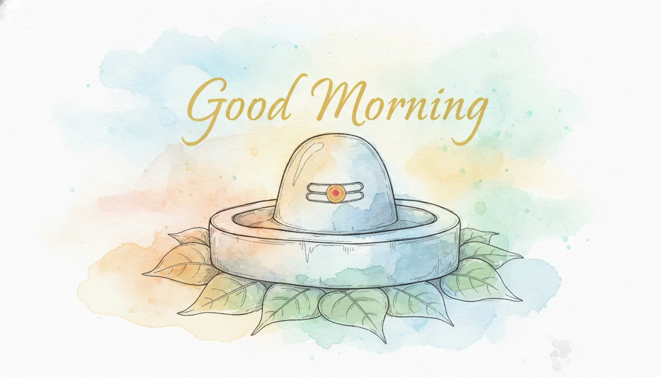 An artistic watercolor digital painting of a sacred Narmada Shivling, perfect for a creative good morning image with narmada shivling.