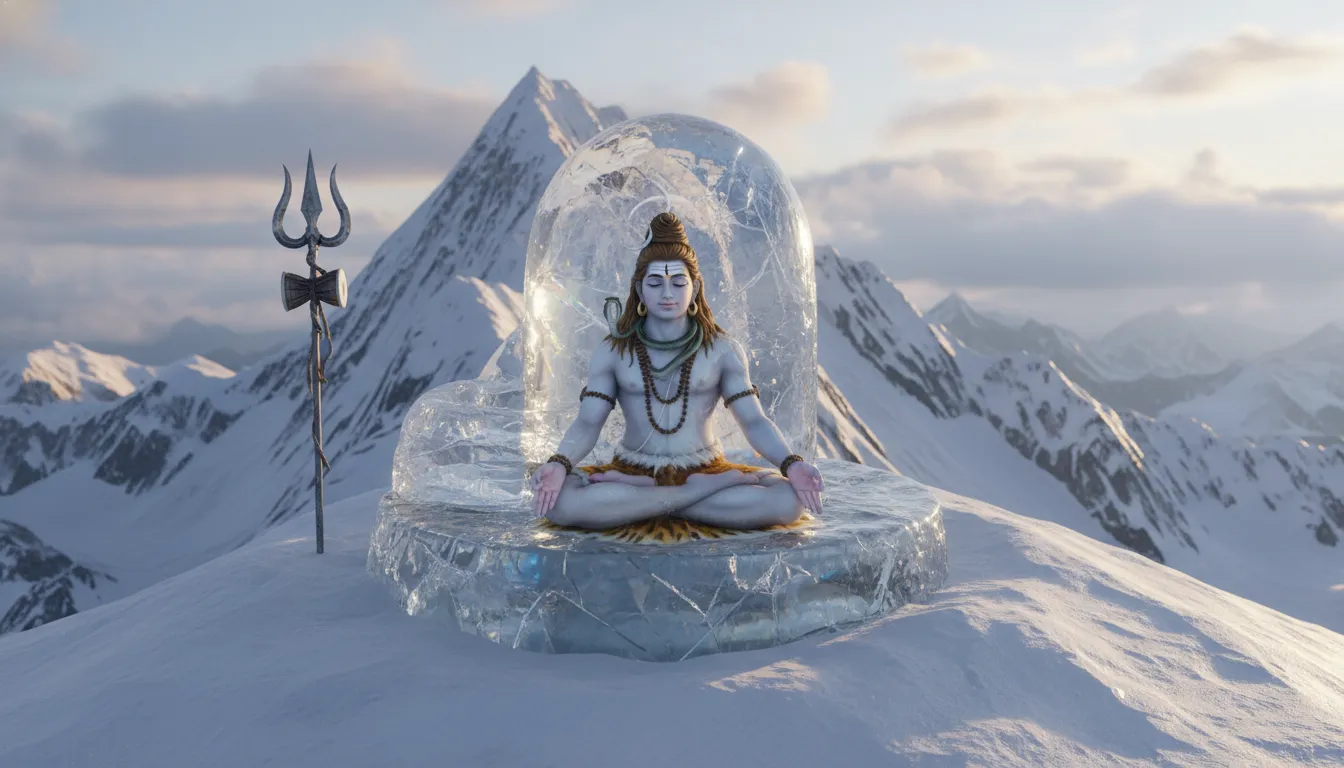 Beautiful full size image of Bhole nath sitting inside a stone shivling at snowy mount kailash