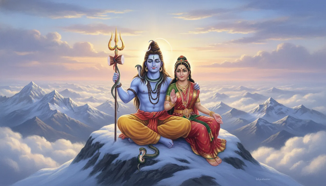 bholenath parvati devi peaceful blessing pose holding trishul digital art hd