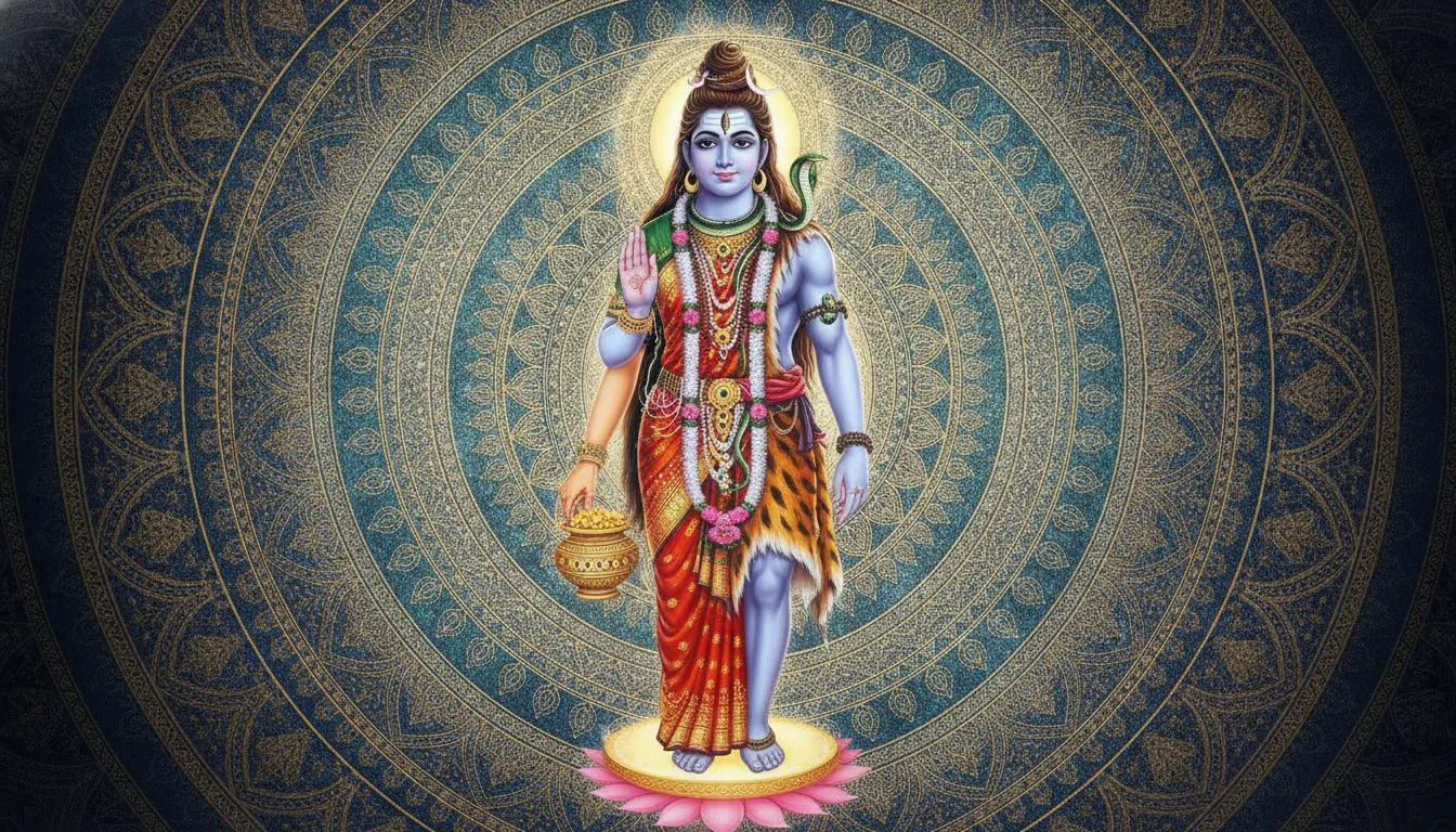 Ardhanarishvara standing form showing the Abhaya Mudra gesture of protection and blessing.