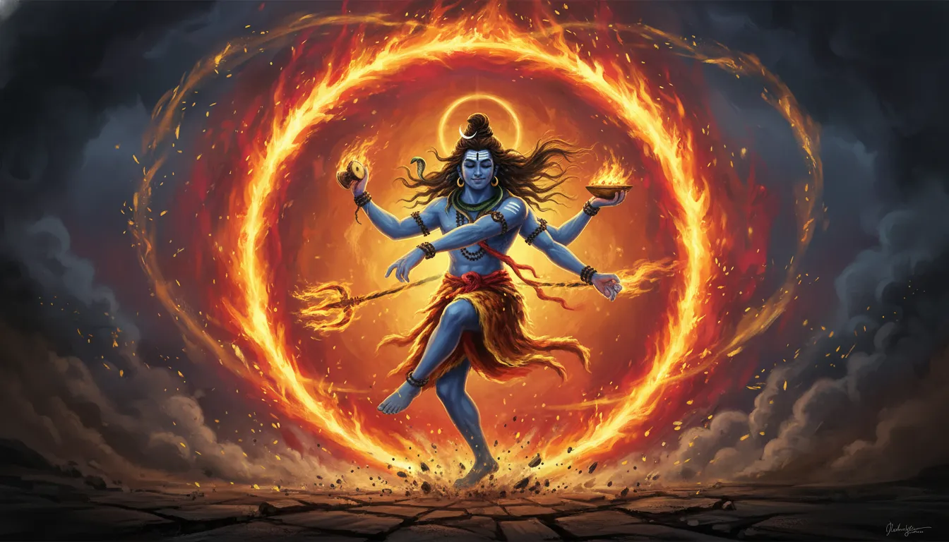 Abstract cinematic art of Lord Shiva performing the energetic Tandava dance