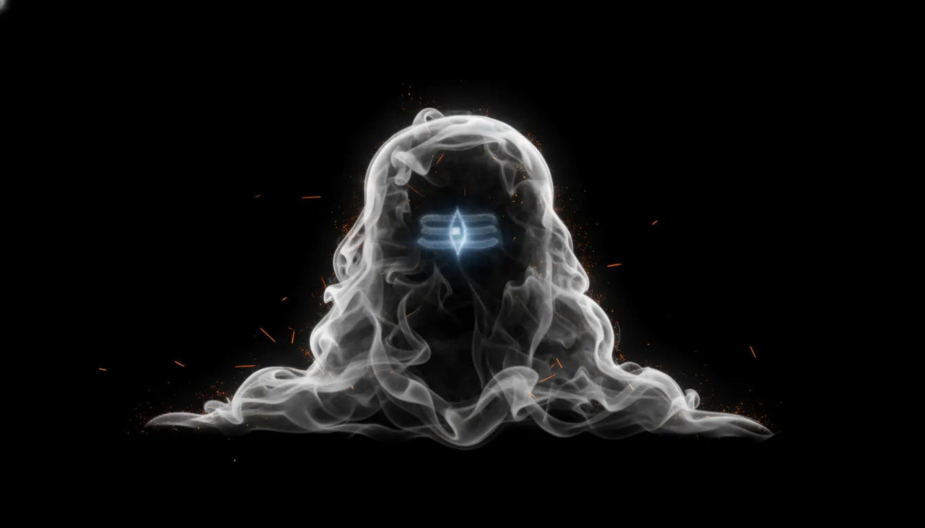 An artistic nice shivling image in hd made of smoke and subtle light.