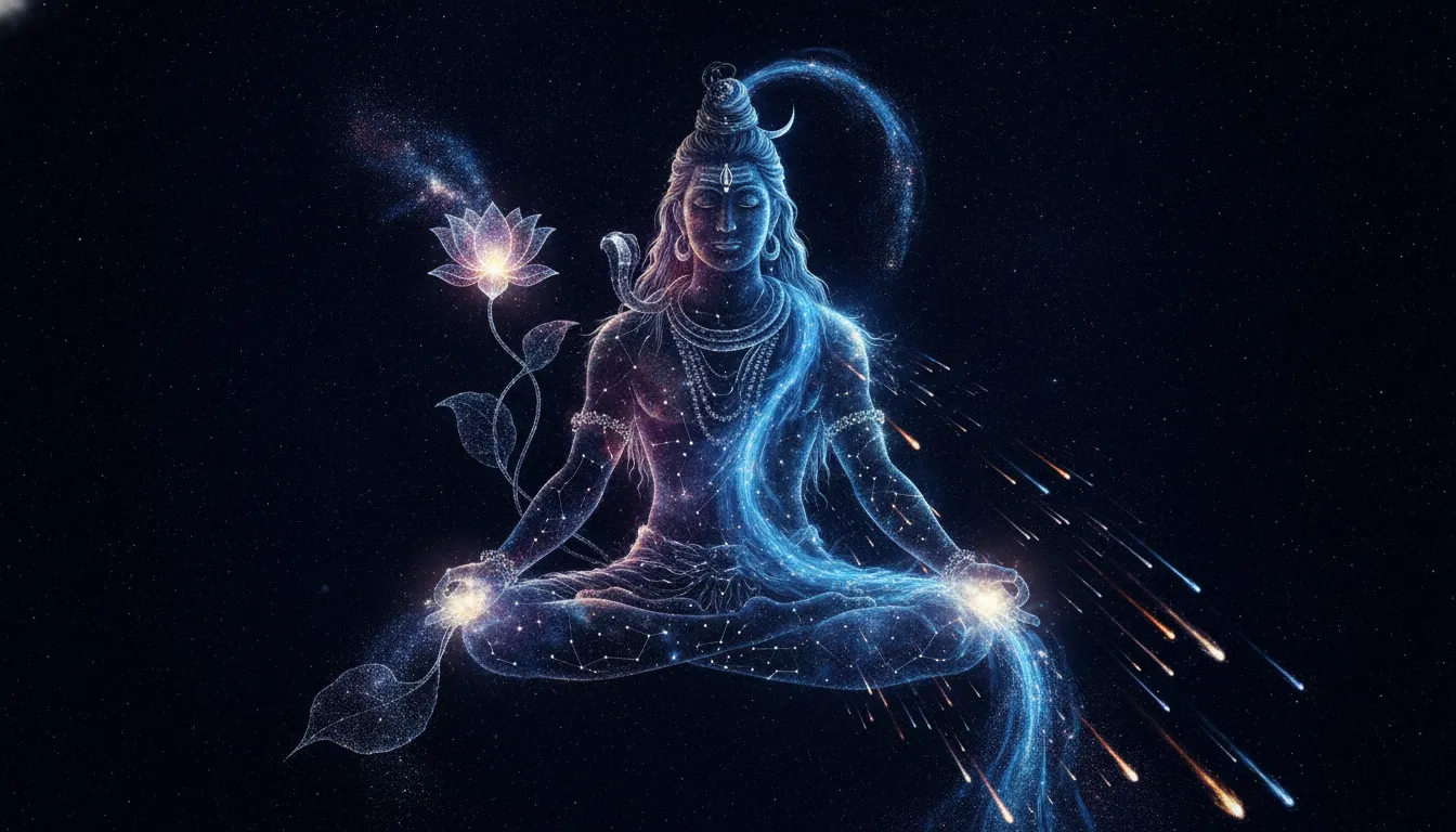 Stellar constellation forming the shape of meditating Ardhanarishvara