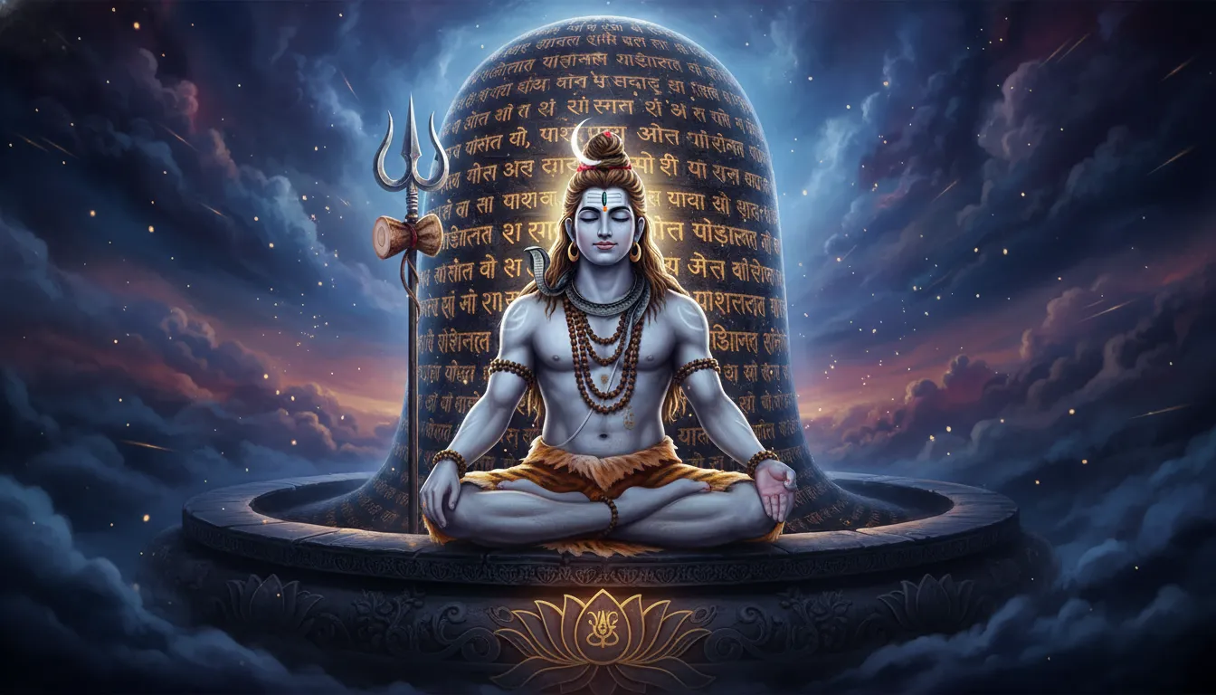 Bhole Nath sitting inside cosmic shivling with powerful spiritual energy background hd full size