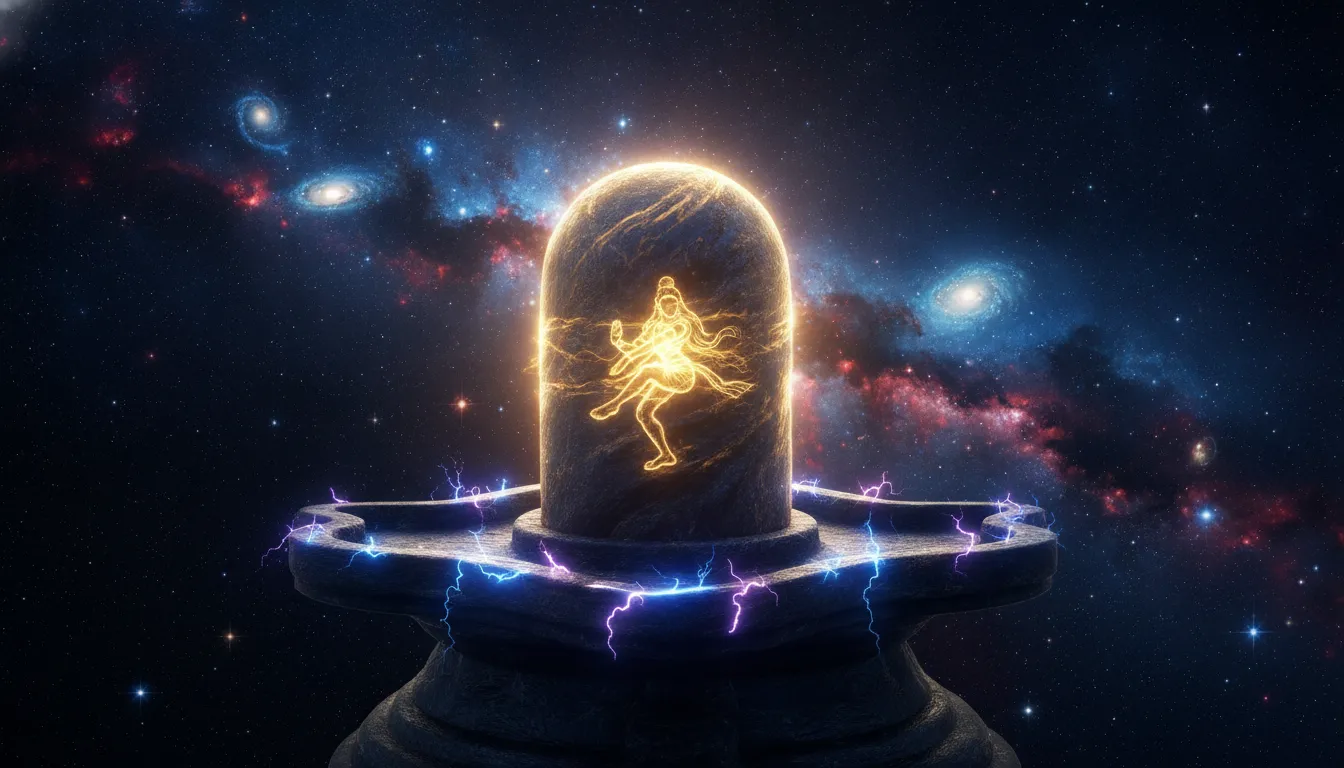 Mahakal shivling ki hd image representing cosmic space energy and Tandav theme with nebula background.