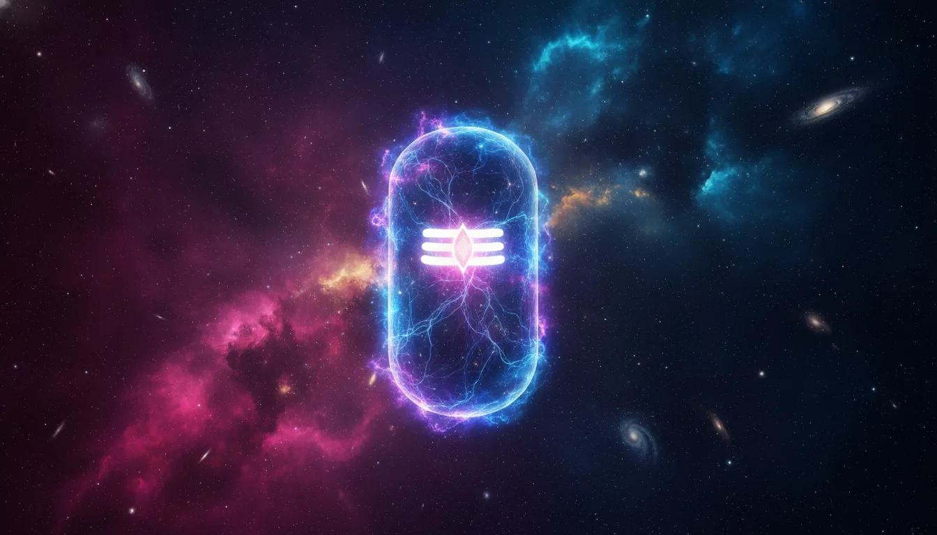 Abstract cosmic Shivling radiating glowing blue energy in deep space.