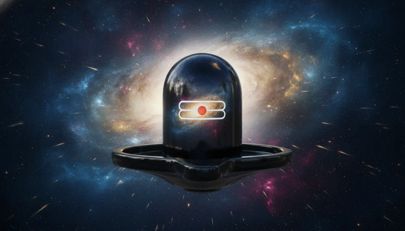 Full HD cosmic Shivling animated image with a swirling galaxy background.