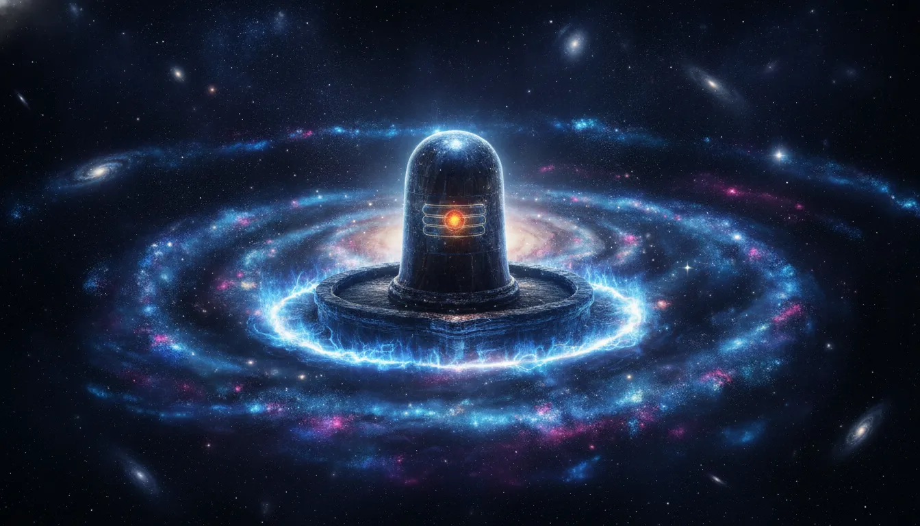 Cosmic abstract shivling images for whatsapp dp surrounded by beautiful glowing stars, galaxies, and celestial nebula clouds.