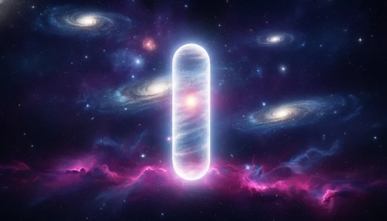 An abstract spiritual image of shivling hd glowing with cosmic energy inside a colorful nebula galaxy.