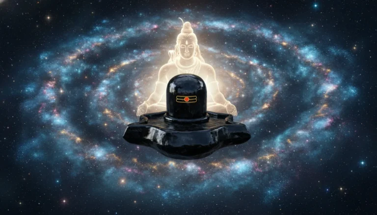 Bhagwan shiv shivling images in 3d with a cosmic galaxy background and stars.