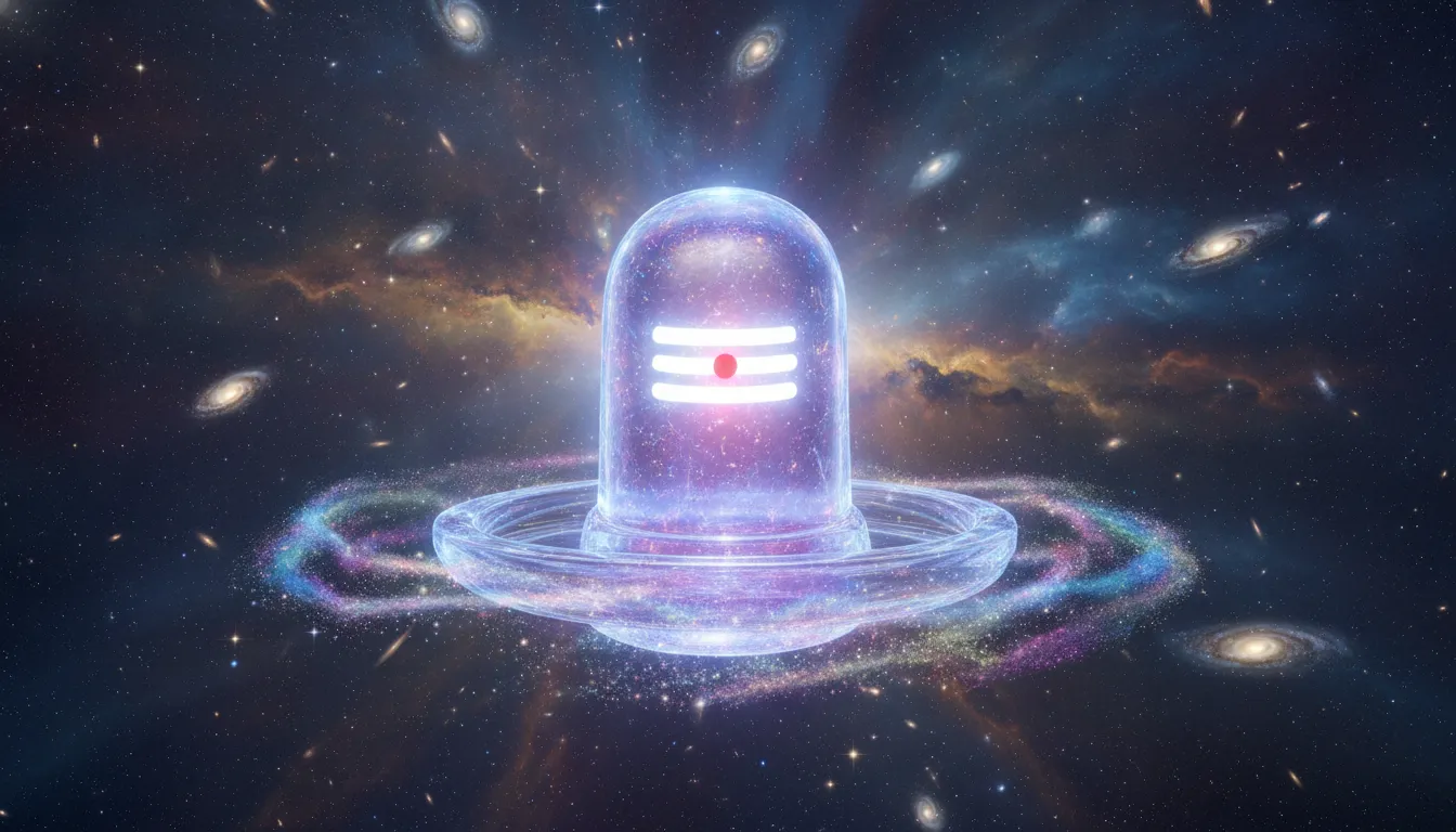 A beautiful and nice shivling image in hd with a cosmic galaxy and stars backdrop.