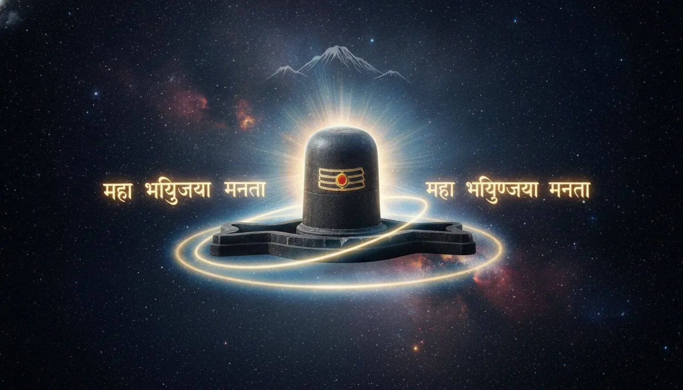 Abstract spiritual art of Gola Gokarn Nath Shivling with a cosmic background of space and stars
