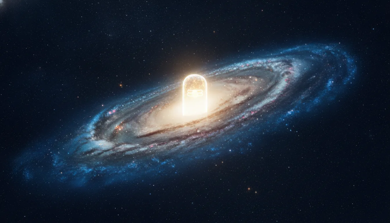 Divine abstract images of shivling in hd represented as the central pillar of light inside a spinning galaxy vortex of stars and golden nebulae.
