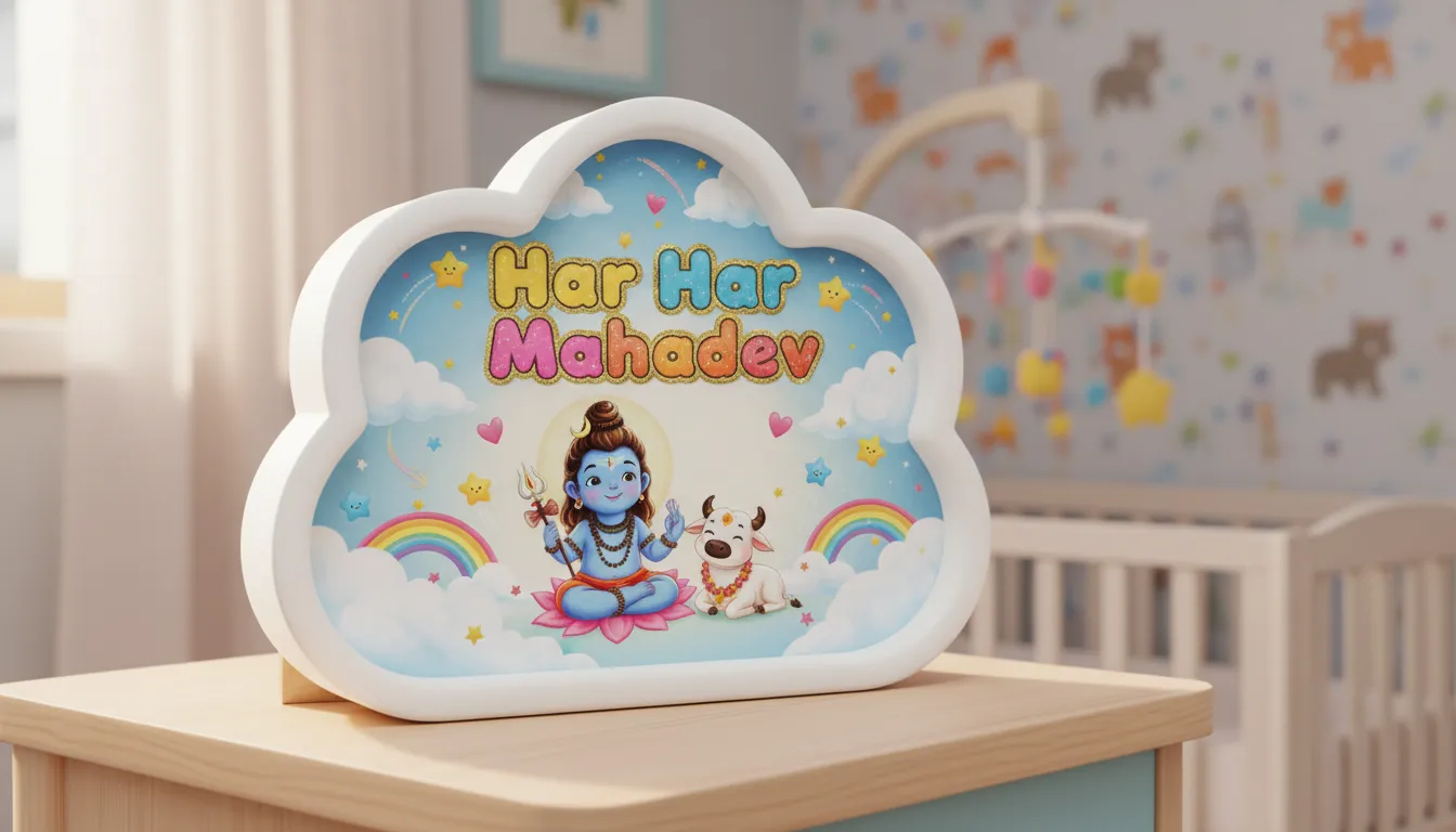 Cute animated cartoon style har har mahadev photo frame for children room