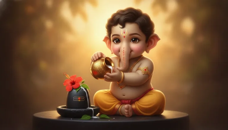 Cute images of bal ganesh with shivling offering fresh milk. Cute images of bal ganesh with shivling offering fresh milk.
