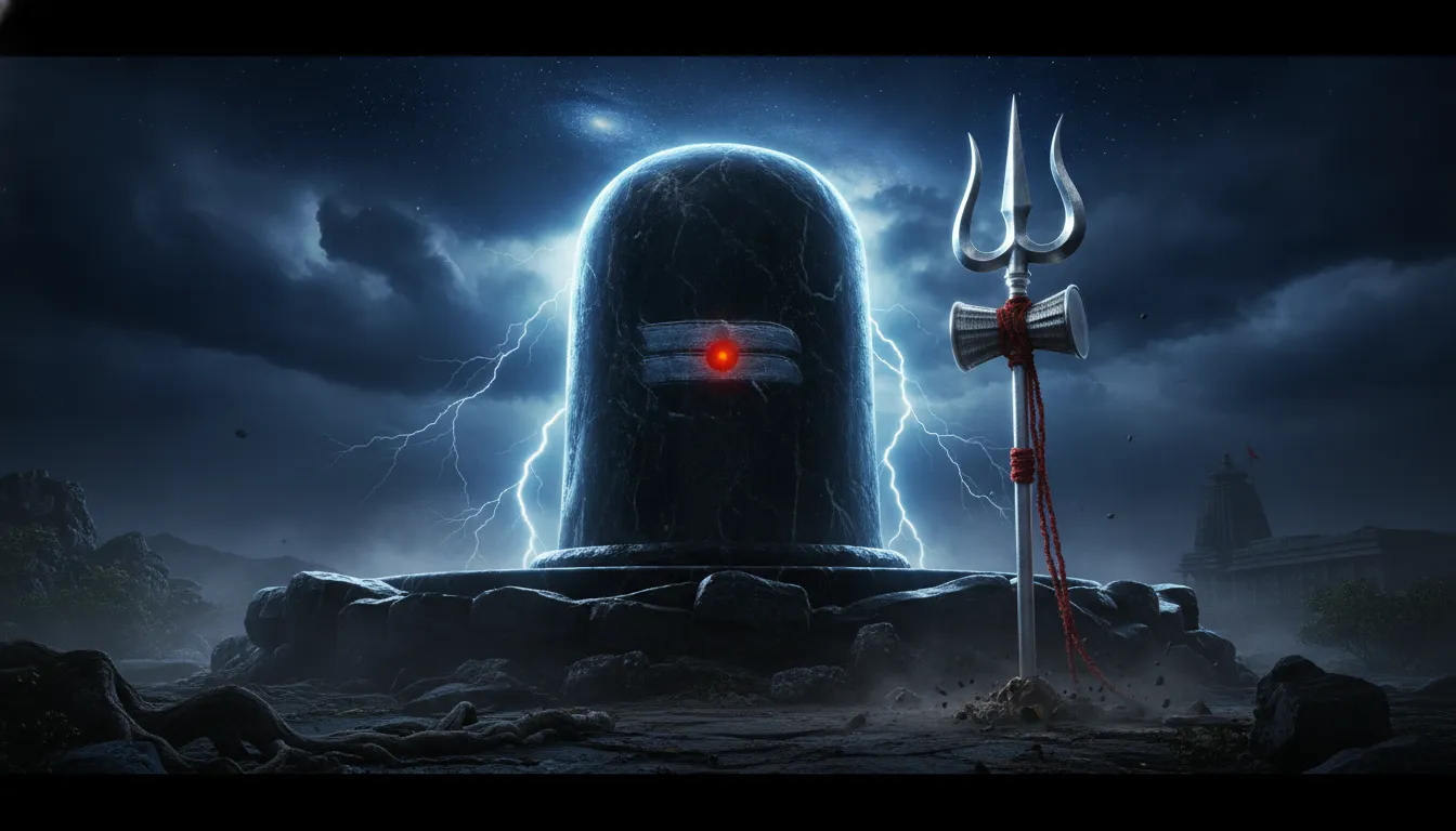 Intense dark theme Diler movie full hd shivling image with blue lightning effects.