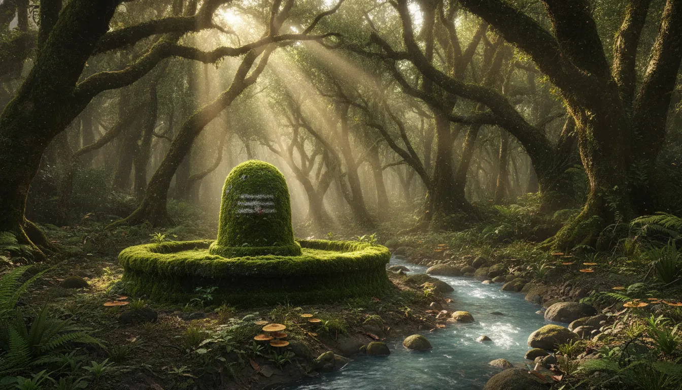 Ancient forest sanctuary Diler movie full hd shivling image surrounded by trees.
