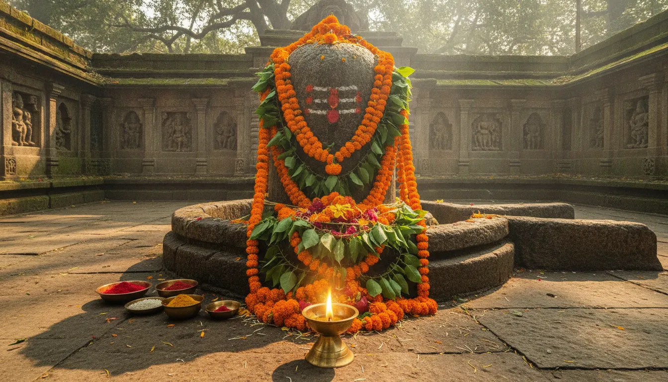 Traditional worship HD images of bahubali shivling decorated with flowers