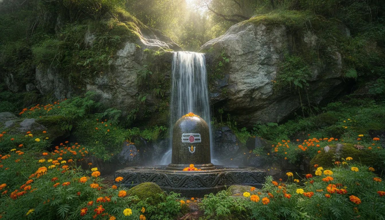 High resolution Diler movie full hd shivling image featuring a natural waterfall background.