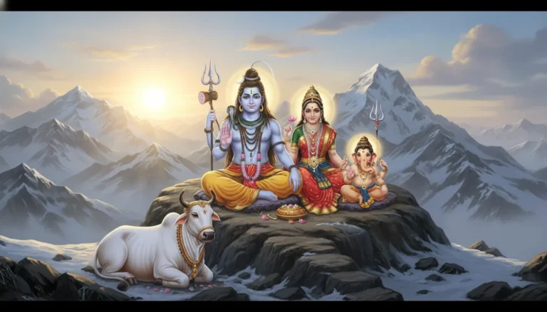 lord shiva parvati family darbar kailash mountains hd wallpaper