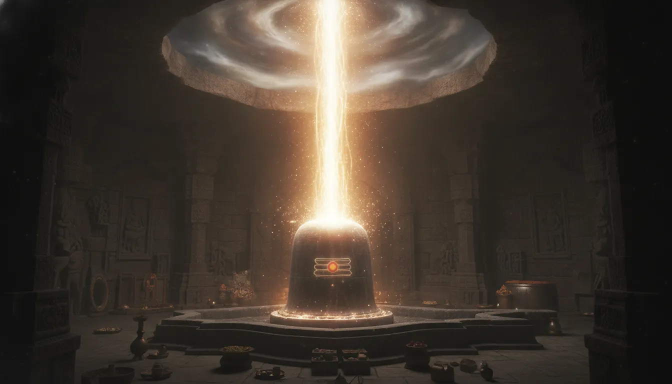 Spiritual image showing bright divine light coming out of a Shivling