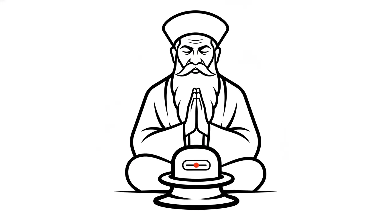Solid high-contrast vector silhouette line art of Dr Shivling Shivacharya Maharaj suitable for engraving and printing.