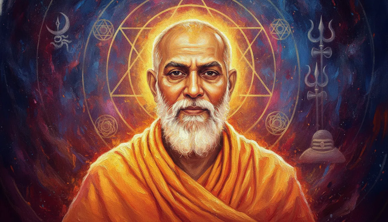 Dr Shivling Shivacharya Maharaj image in a vivid colorful digital oil painting style.