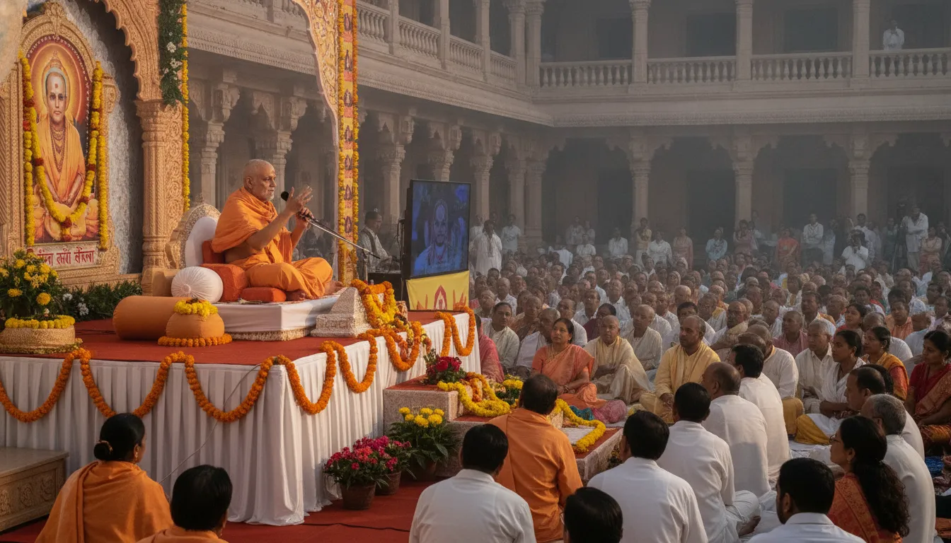 Dr Shivling Shivacharya Maharaj image addressing a gathering of followers.