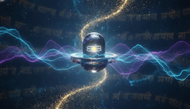 Animated shivling gif image showing divine blue aura cosmic energy waves and particle effects.