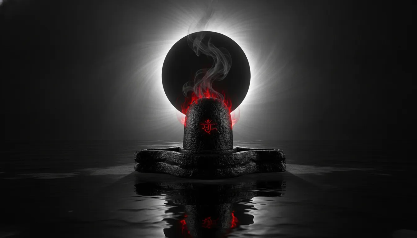 Mahakal shivling image during a dark total solar eclipse with intense aura