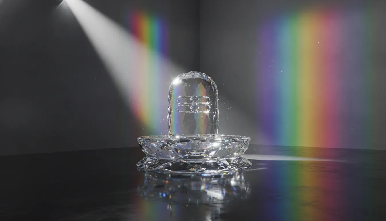 Unique transparent crystal bhagwan shiv shivling images in 3d refracting light.
