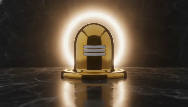3D rendered shiv shivling image in metallic gold with a glowing spiritual aura.