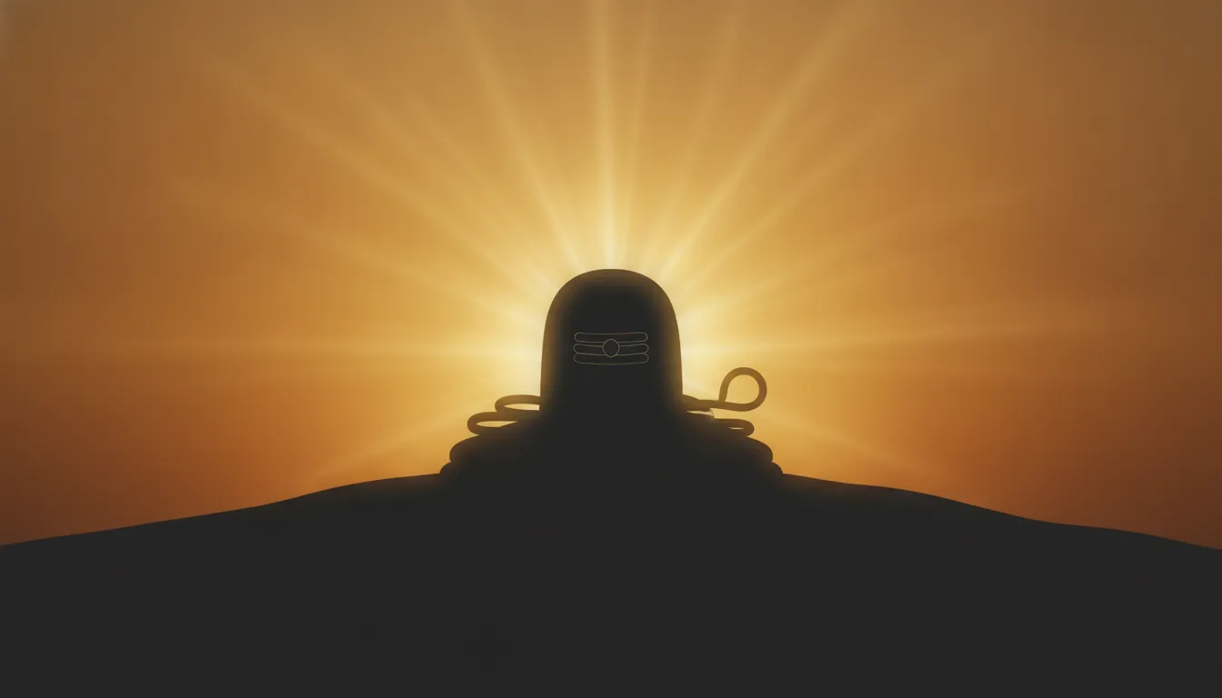 Minimalist silhouette of shivling images for whatsapp dp against a warm golden sunrise sky for clean modern profiles.