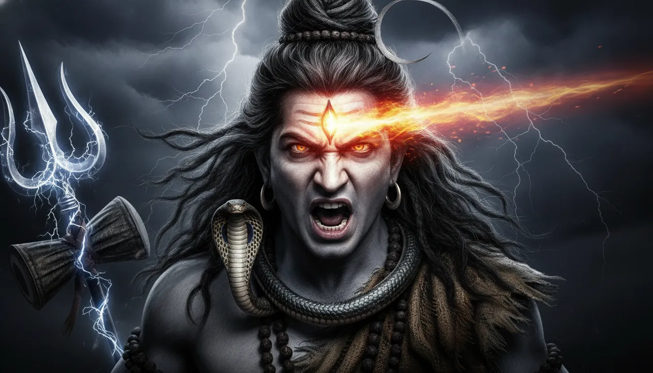 Powerful angry rudra avatar har mahadev photo with third eye open