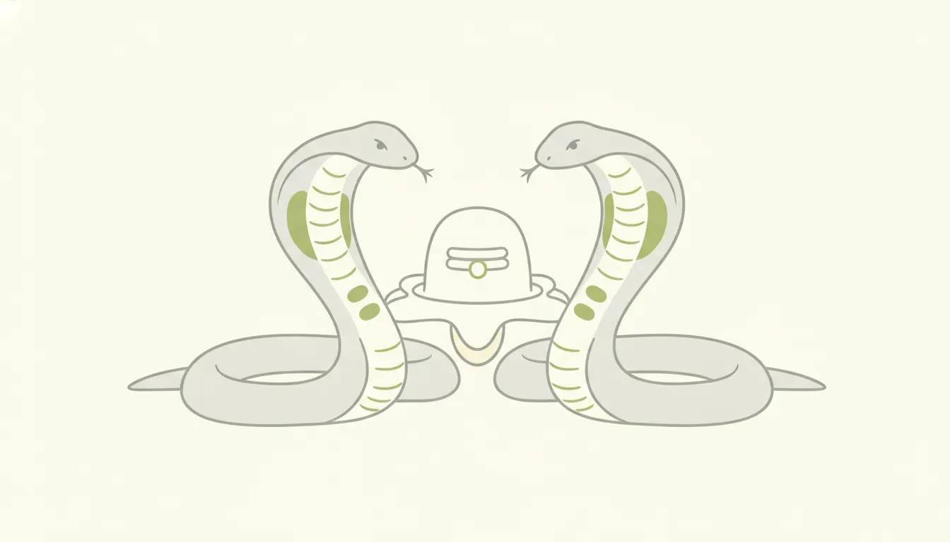 Clean flat design style dual snake with shivling vector image using solid pastel colors.